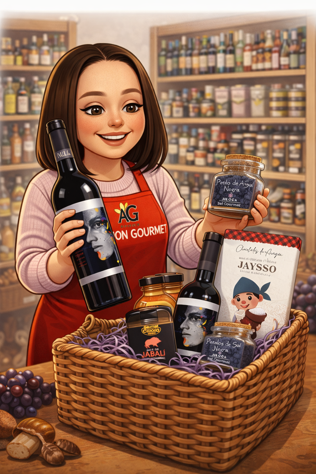 Iuli choisit des produits pour un coffret cadeau gourmand